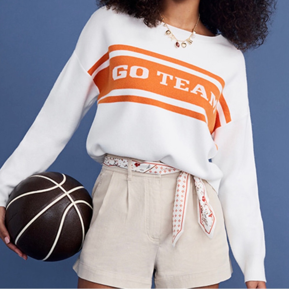 Francesca's Collections Game Day White and Orange Sweater “Go Team”.